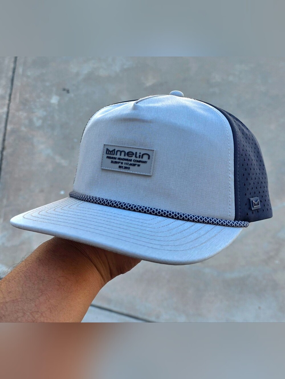 Melin Coronado Brick Hydro Hat "Evening Fog" Navy Gray Performance Snapback XL